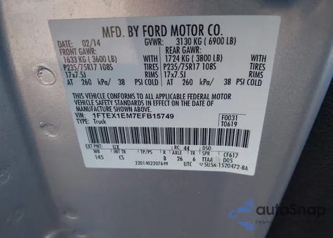 2014 Ford F-150 Stx z USA, uszkodzony, nr VIN 1FTEX1EM7EFB15749